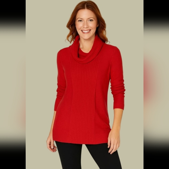 Jones New York Ribbed Knit Cowl Neck Sweater Red Size Large - Picture 1 of 12